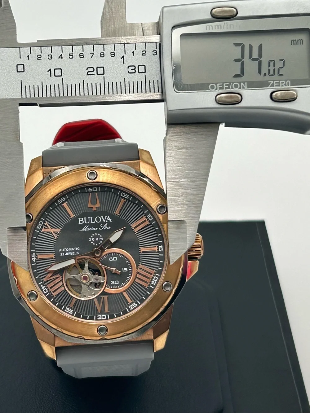 Bulova Marine Star Rose-Gold Tone Automatic Watch with Gray Band (Model 98A228)